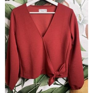 MADEWELL Texture & Thread Size Medium Cross Over Front Knot Jacquard Top Red